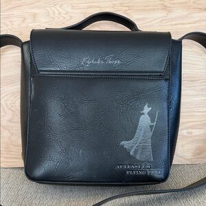 Black Vegan Leather Messenger Bag with Wicked Design